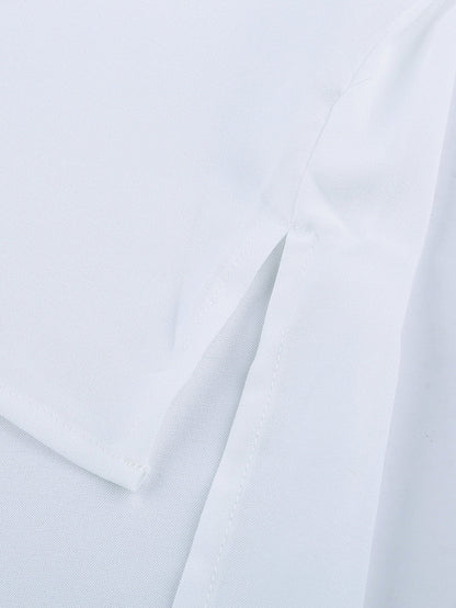 Elegant White V Neck High Low Hem Blouse