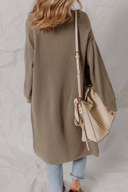 DUNE Solid Color Textured Knit Open Front Oversize Midi Sweater Cardigan