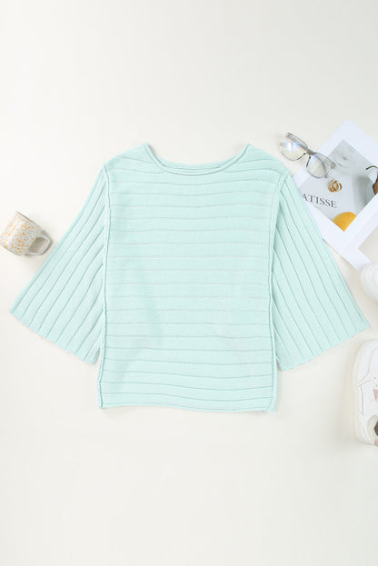Green Exposed Seam Dolman Sleeve Ribbed Knit Top
