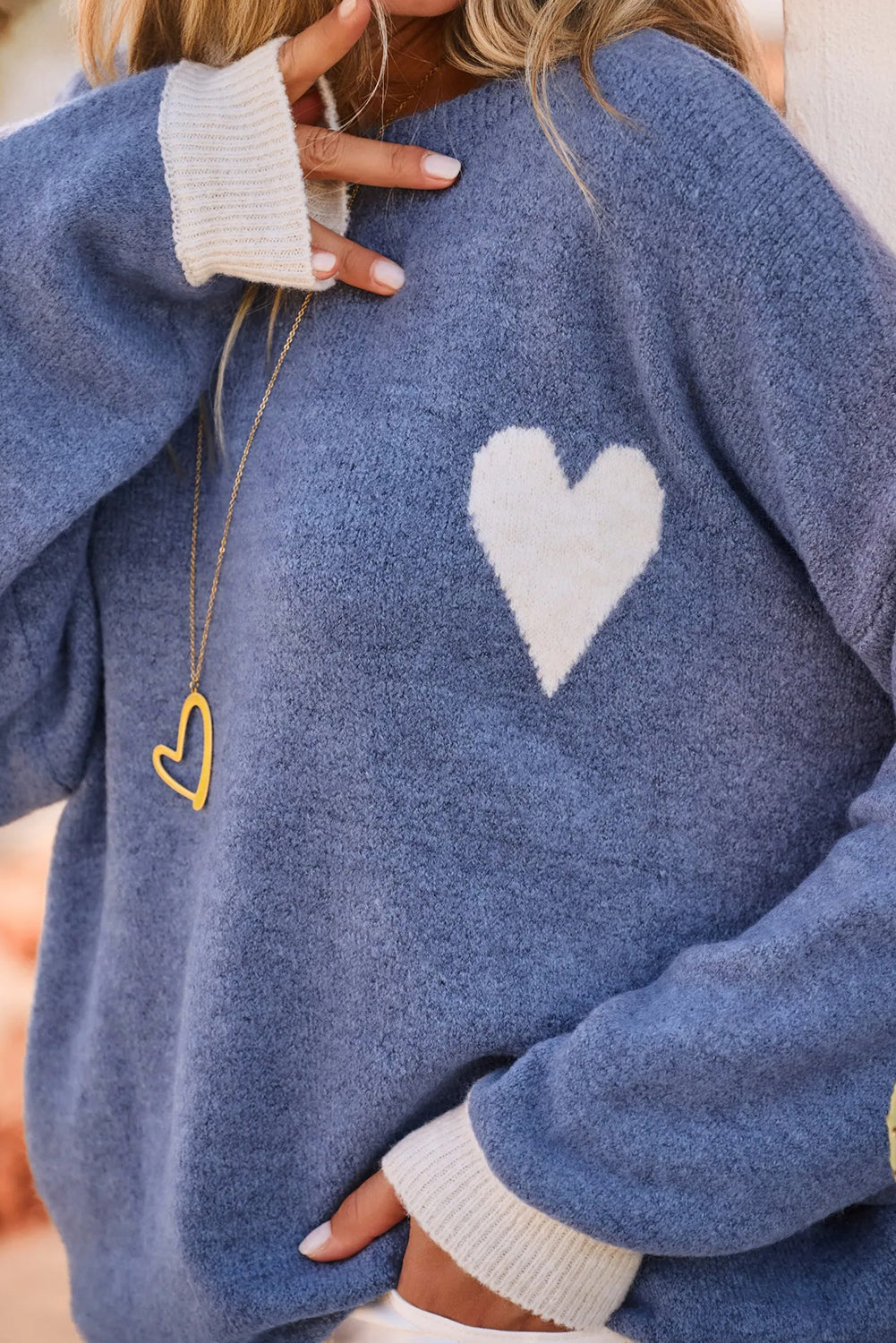 Ashleigh Blue Heart Chest Contrast Cuffs Baggy Sweater