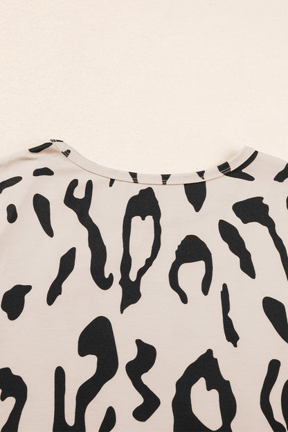 Taupe Leopard Print Plus Size Lounge Set with Tee and Shorts