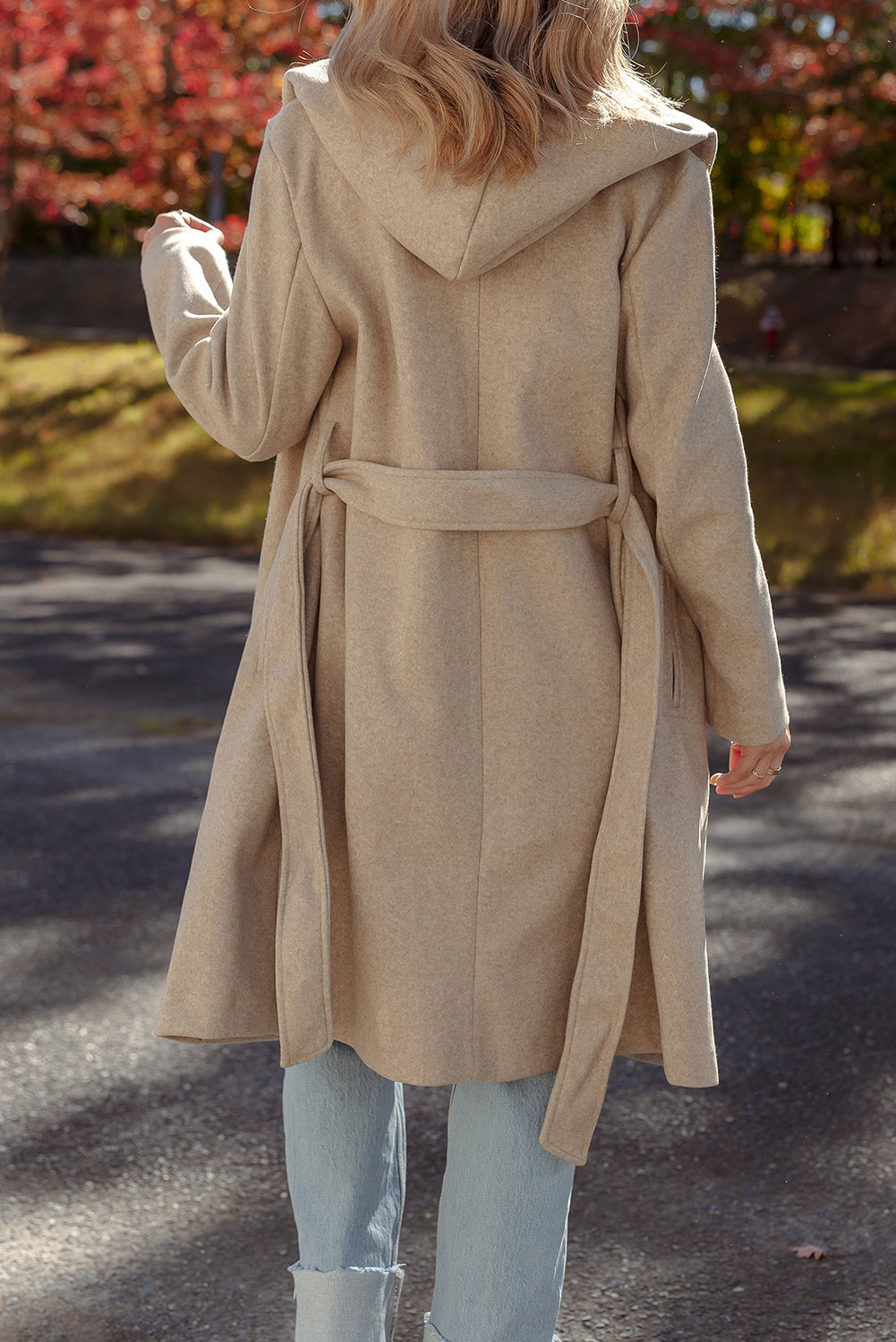 Oatmeal Lapel Collar Double Breasted Belted Overcoat