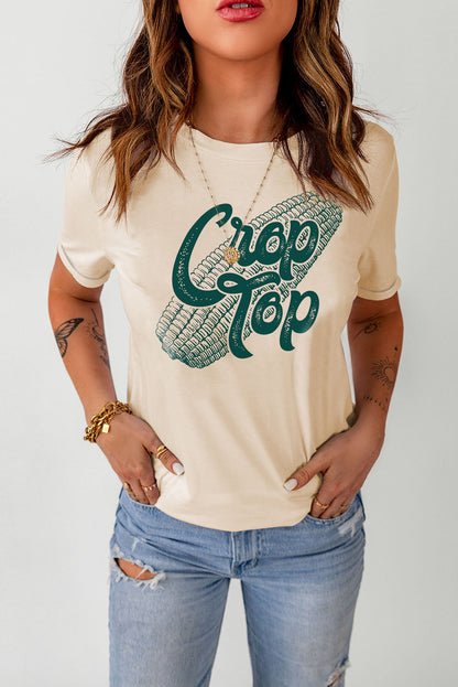 Khaki Corn Print Crop Top Tee