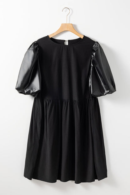 Curvy Black Swing Dress with Half Puff Sleeves