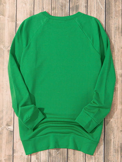 Green Raglan Sleeve Sweatshirt with Round Neck