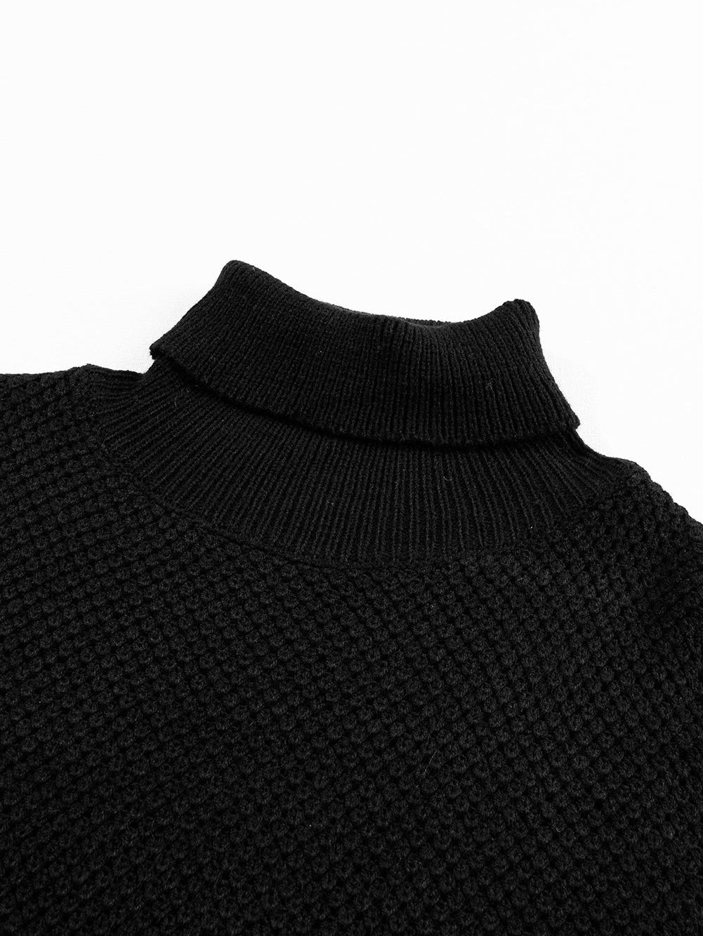 Elegant Black Ribbed Turtleneck Short Sleeve Sweater