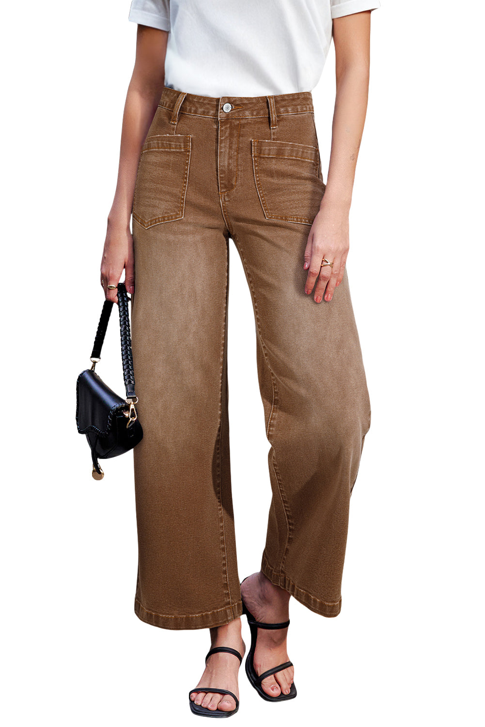 Brown Mimimalist Patch Pocket Womens Shift Jeans