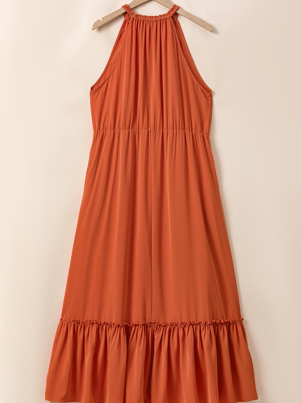 Russet Orange Plus Size Ruffled Hem Sleeveless Long Dress