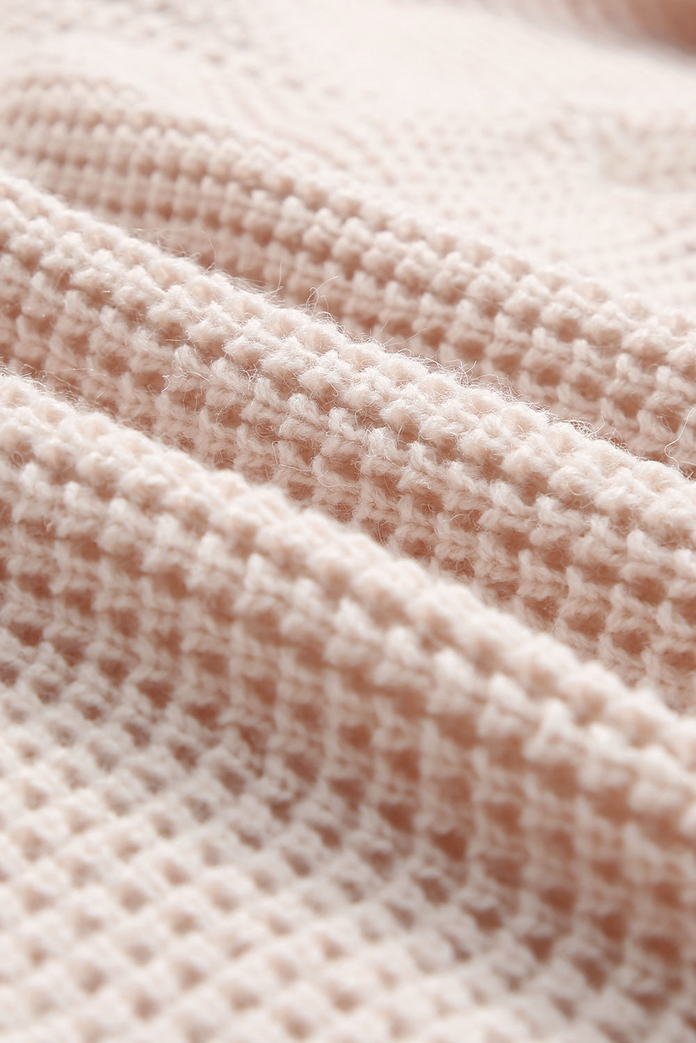 Apricot Hooded Waffle Knit Sweater with Button-Up Front Pocket