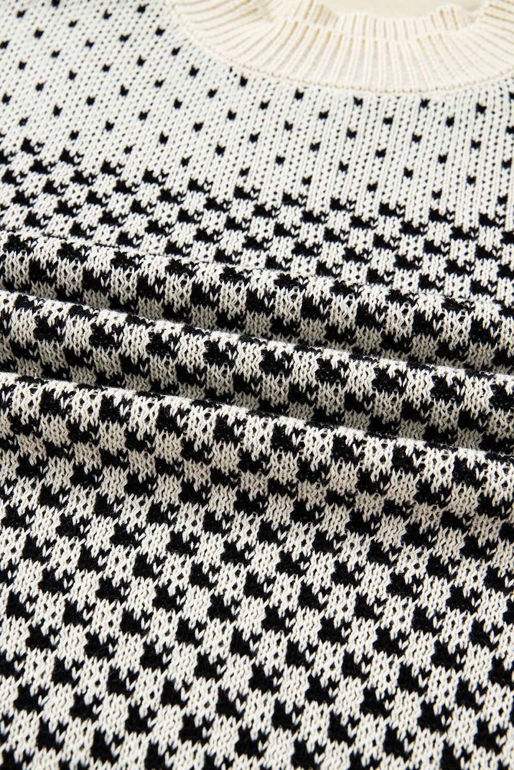 Black Contrast Color Pattern Lantern Sleeve Sweater