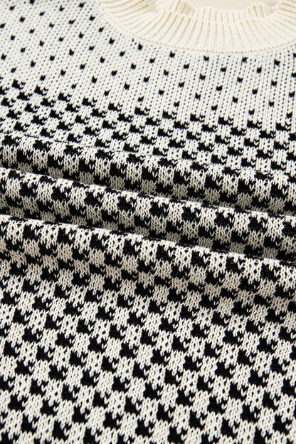 Black Contrast Color Pattern Lantern Sleeve Sweater