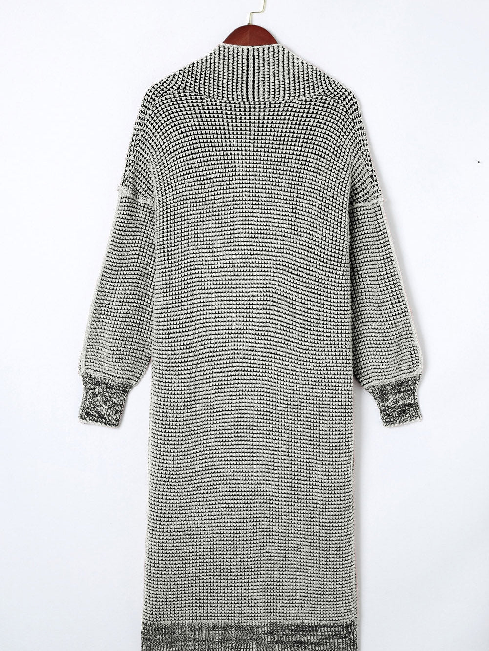 Gray Knit Textured Longline Cardigan with Pockets