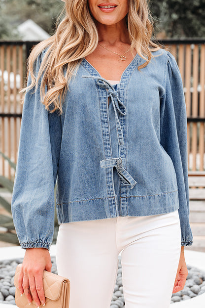 puff sleeve denim top
