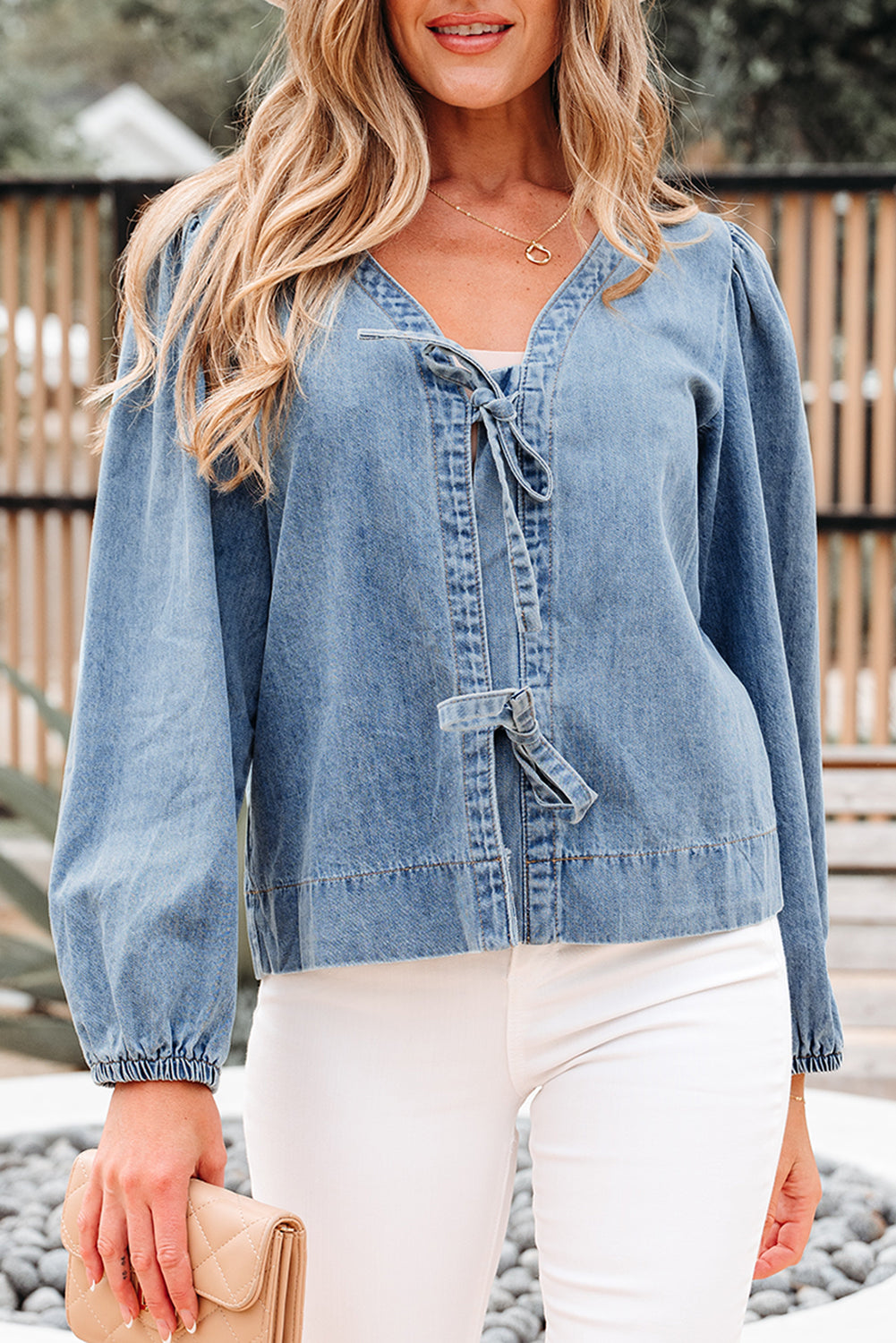 puff sleeve denim top