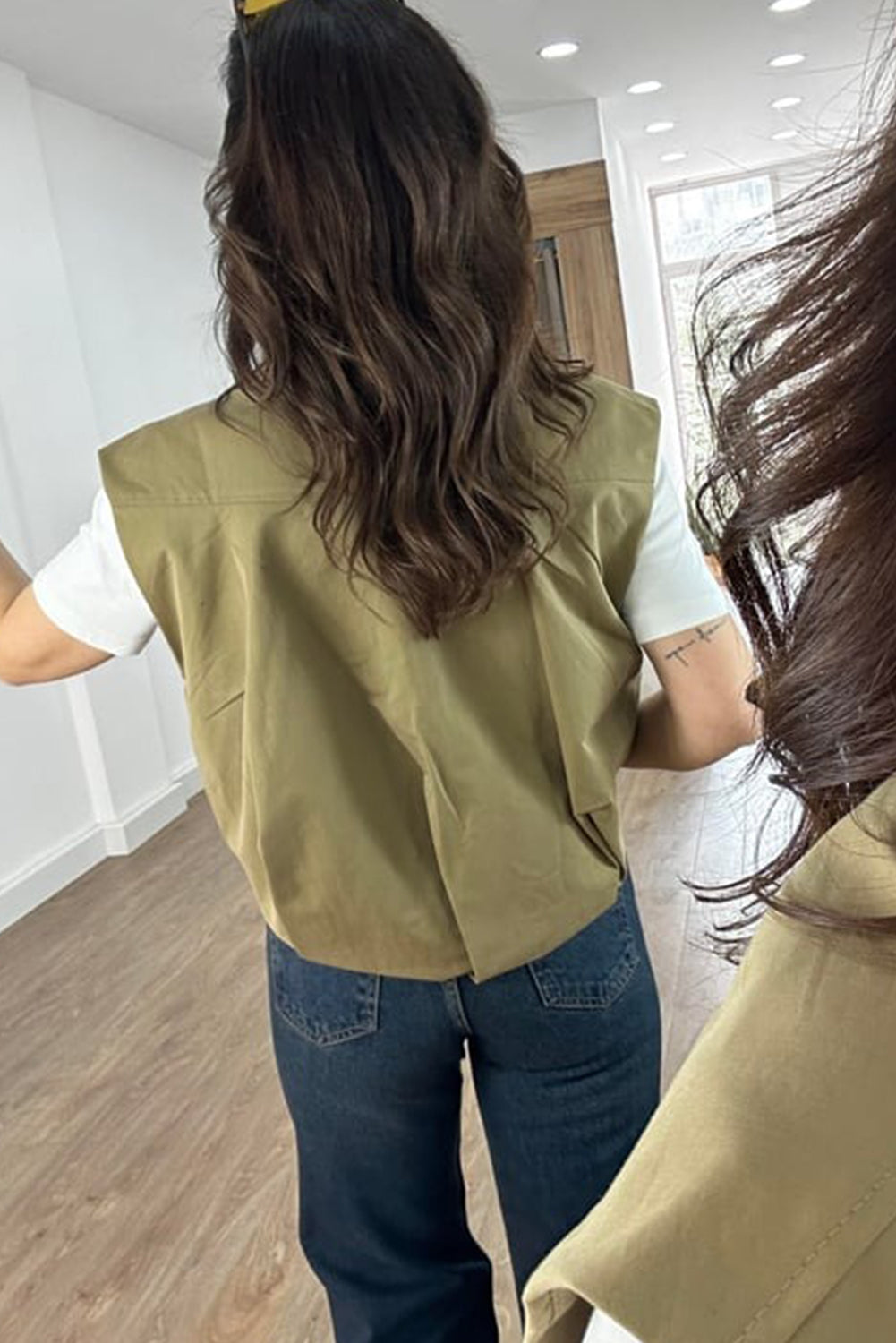 Guacamole Green Mock Pockets Zipped Front Cargo Style Casual Vest