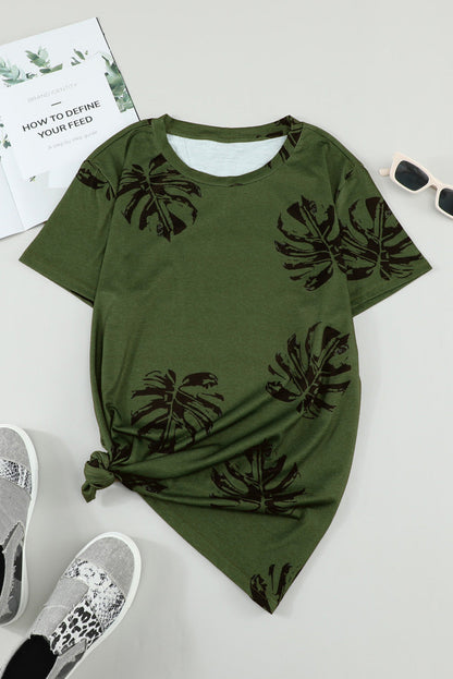 Green Dandelion Print Crew Neck T-shirt