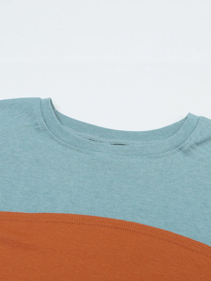 Green Striped Colorblock Bishop Sleeve Top