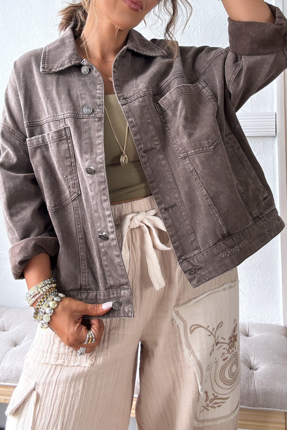 Goat Boyfriend Wash Patched Pocket Denim Jacket