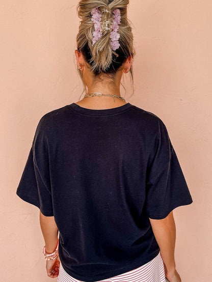 Floral Charm Black Crewneck Graphic Tee