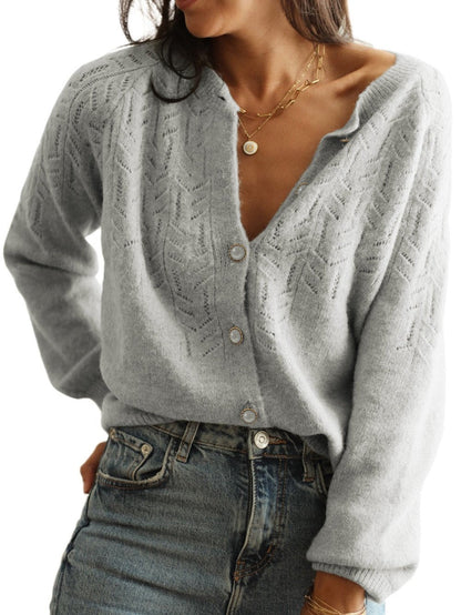 Knitted Hollow Out Button-Up Cardigan