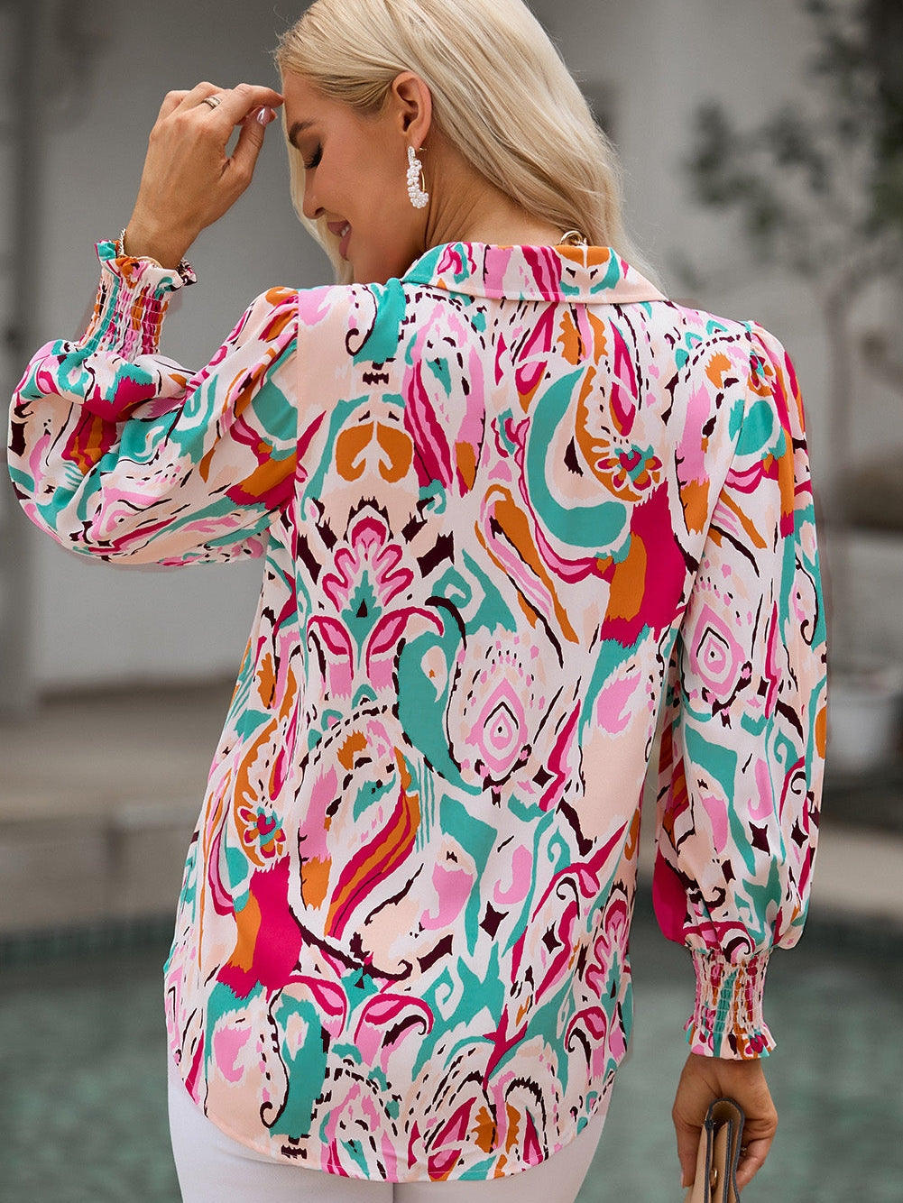 Fiery Red Paisley Lantern Sleeve Blouse