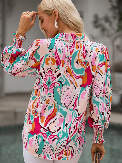 Fiery Red Paisley Lantern Sleeve Blouse