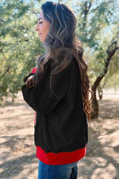 Black GAME DAY Letter Graphic Varsity Striped Detail Baggy Sweatshirt