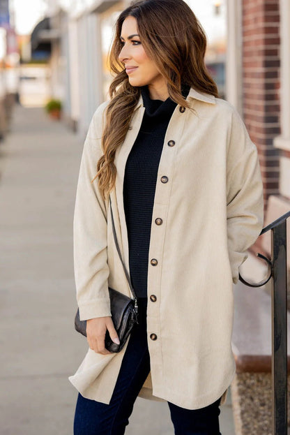 Jet Stream Corduroy Side Slit Oversize Shacket