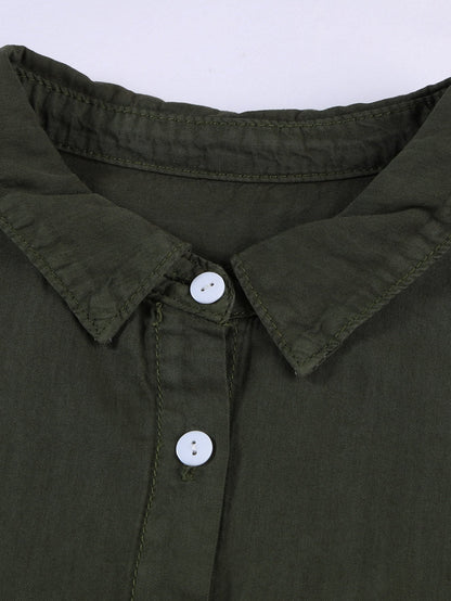 Green Casual Denim Shirt with Boyfriend Style