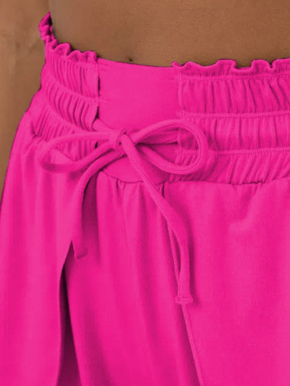 Frilled Rose Red High-Waisted Petal Swim Shorts