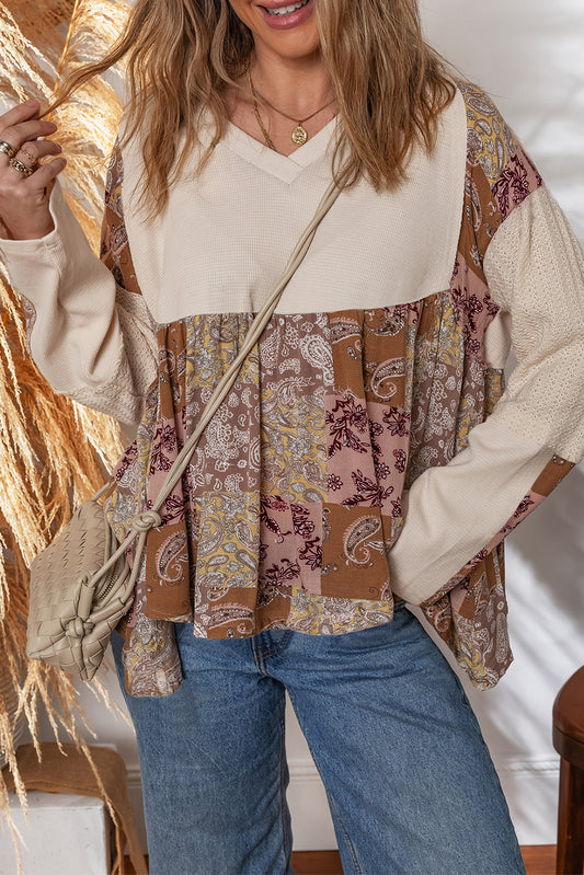 patchwork long sleeve top