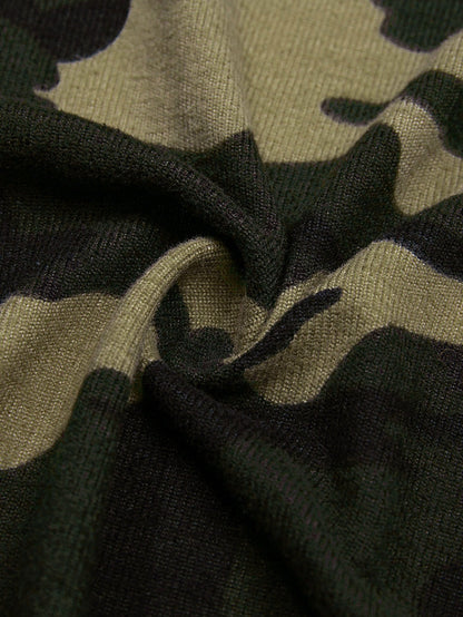 Green Camo Print V-Neck Cardigan