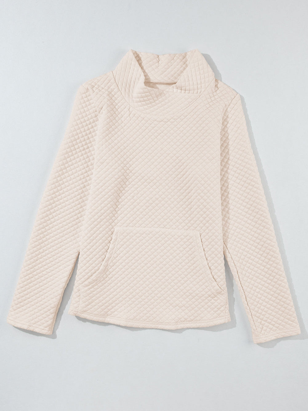 Apricot Quilted High Neck Sweatshirt with Kangaroo Pocket