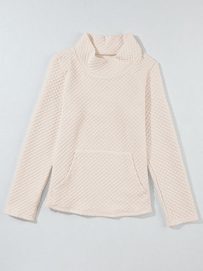 Apricot Quilted High Neck Sweatshirt with Kangaroo Pocket