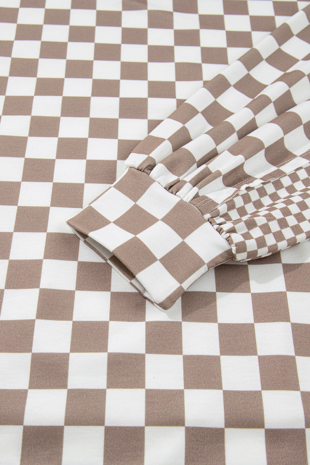 Khaki Double Checkered Patchwork Tie Neck Oversize Hoodie