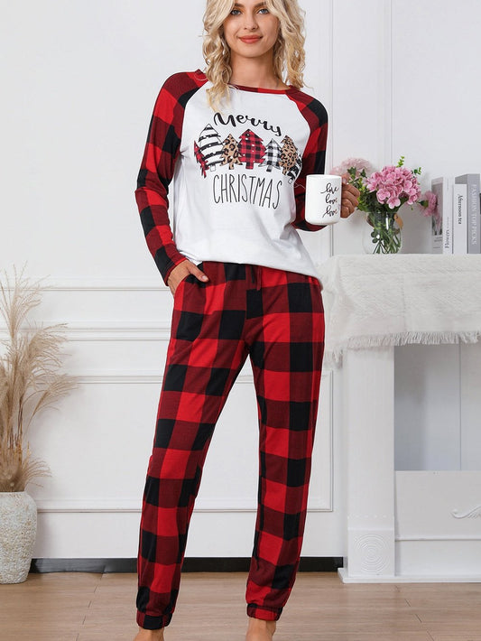 Festive Red Tartan Christmas Graphic Lounge Set