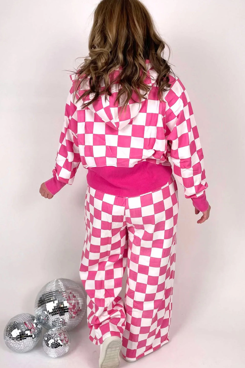 Red Checkered Print Half Zip Hoodie