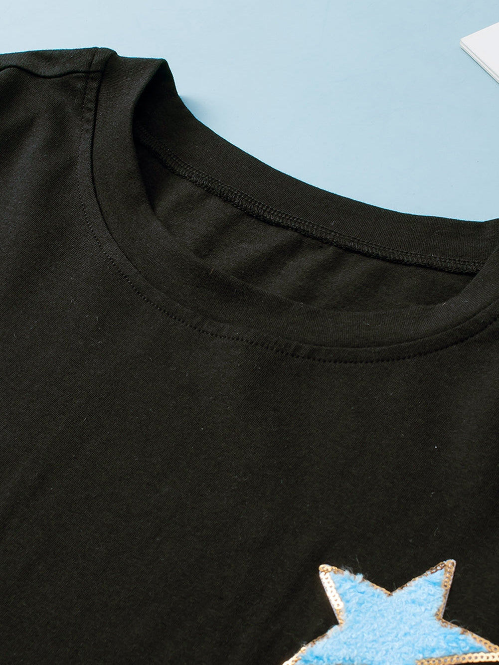 Chic Black Star Sequin Plus Size T-Shirt