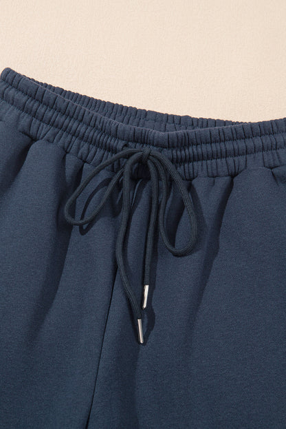 Navy Blue Drop Shoulder Loose Sweatshirt and Joggers Active Set