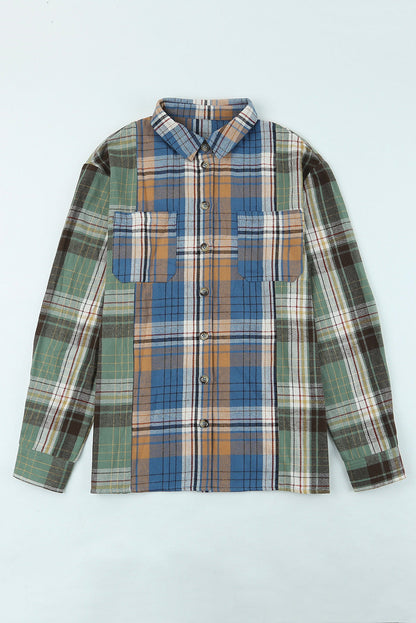 Green Plaid Shacket with Button Up Chest Pockets