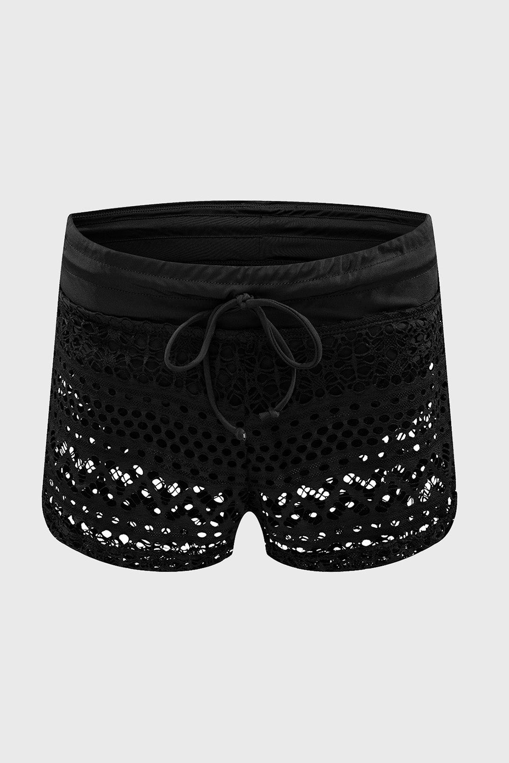Black Lace Swim Shorts with Attached Briefs