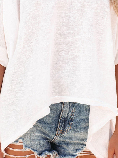 Elegant White Batwing Sleeve Oversized Tunic Tee
