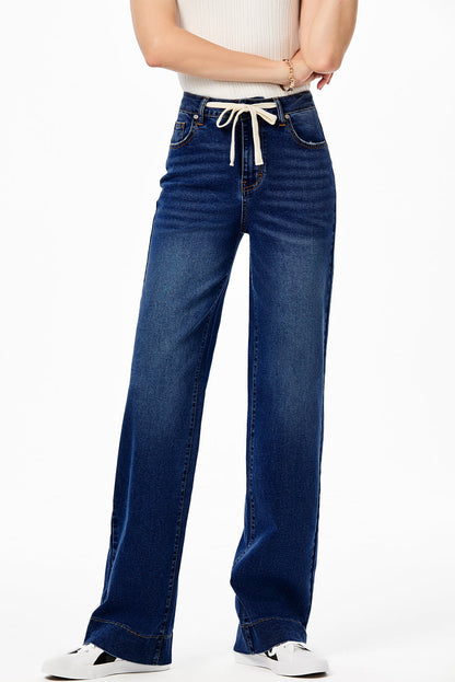 Bluing Lace-up Button Zip Fly Straight Leg Jeans