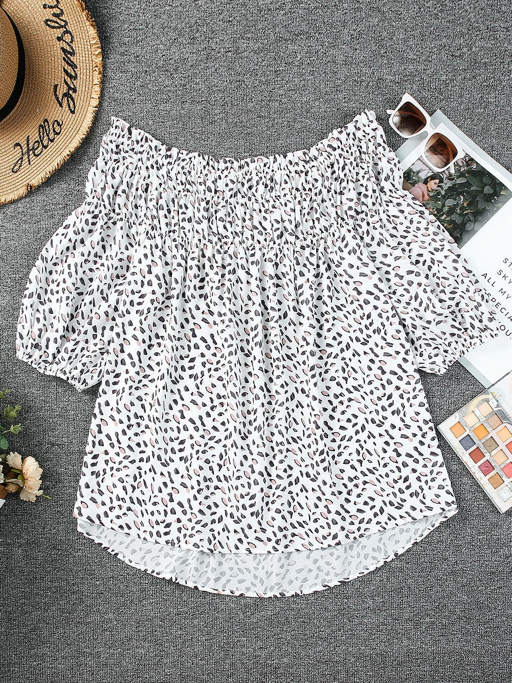 Leopard Print Off Shoulder Plus Size Blouse