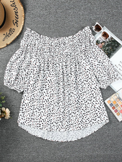 Leopard Print Off Shoulder Plus Size Blouse