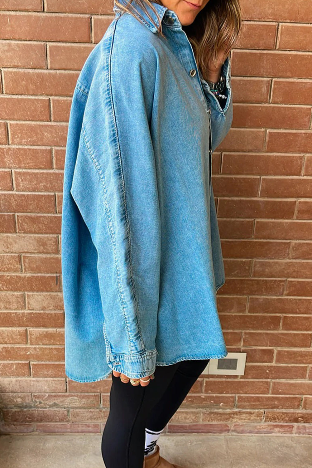 Light Blue Contrast Panel Patchwork Button Down Boyfriend Style Denim Jacket