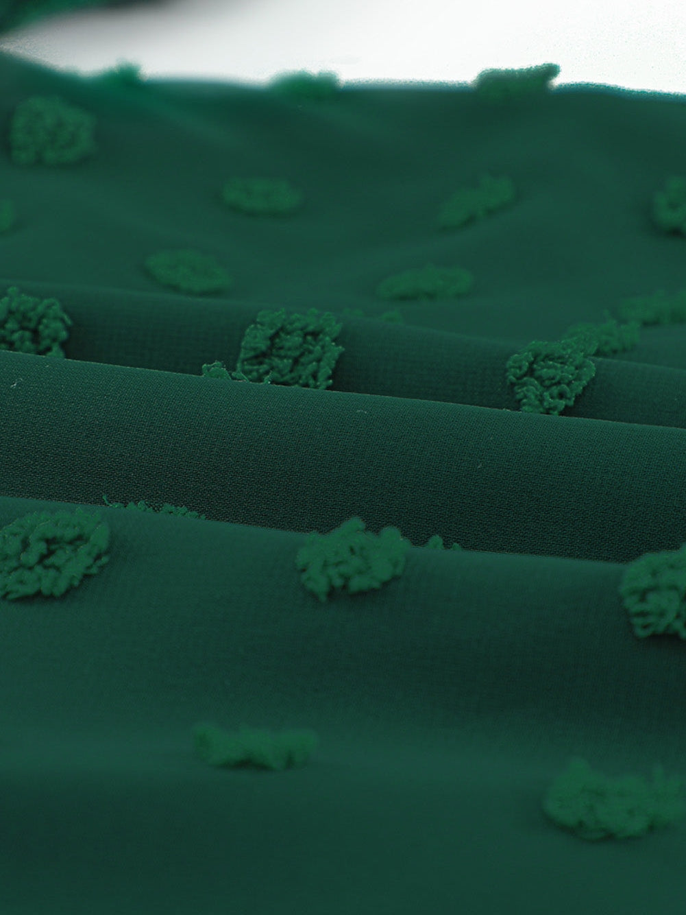 Green Polka Dot Lace Ruffle Split Neck Puff Sleeve Blouse