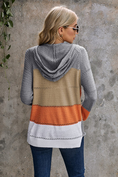 Gray Colorblock Knit Hoodie with Zipper Detail