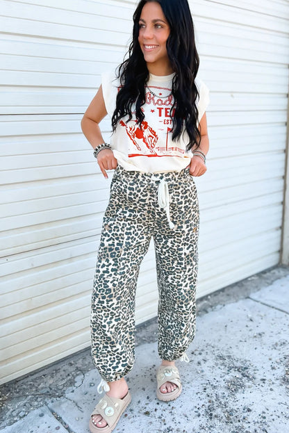 Black Leopard Print Drawstring Jogger Jeans