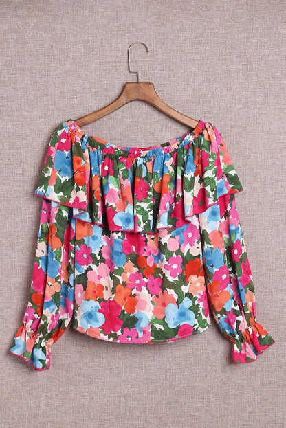 Floral Off Shoulder Ruffle Sleeve Blouse